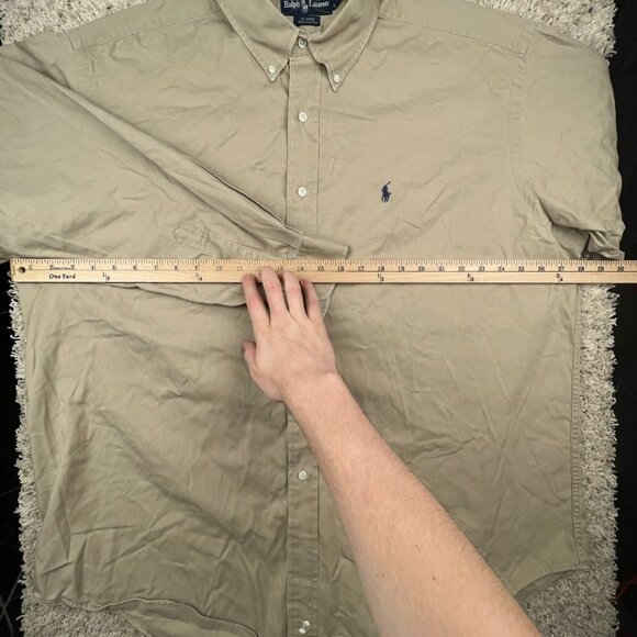 Ralph Lauren BLAIRE Button Up Shirt Cotton Adult Size XL USA Beige Long Sleeve - Picture 4 of 7